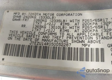 2005 Toyota 4Runner Sr5 V6 из США, поврежденный, VIN JTEZU14R050052287